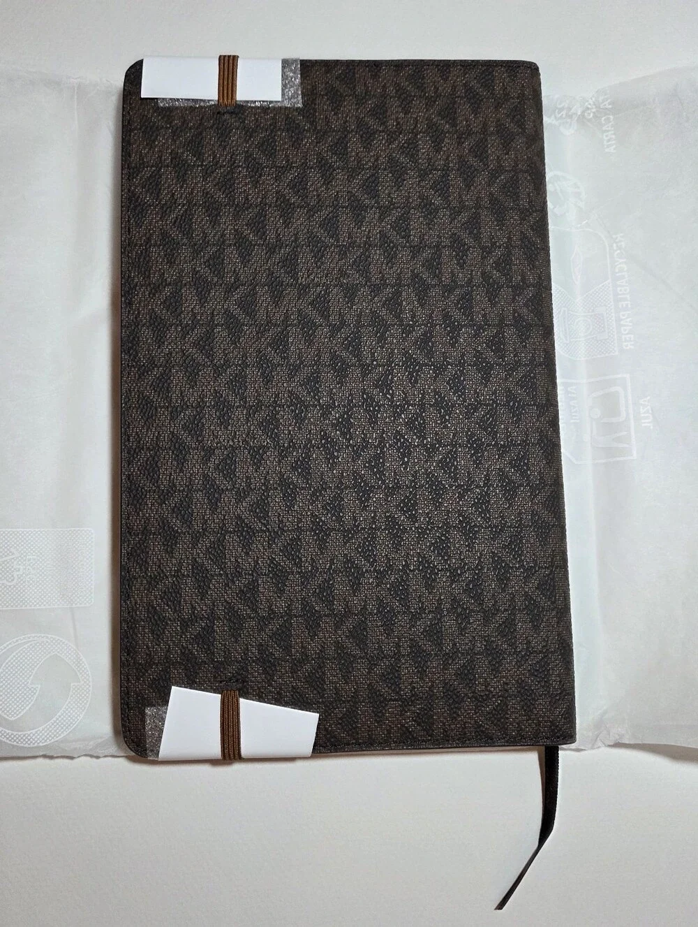 Michael Kors Classic Brown Leather-Patterned Journal with Elastic Closure